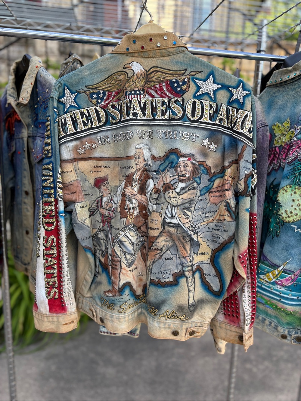 1987 Tony Alamo USA MT RUSHMORE Hand Painted Bedazzled Denim Jacket Size Small
